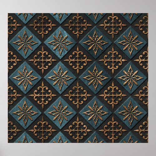 Bronze texture with carving pattern poster