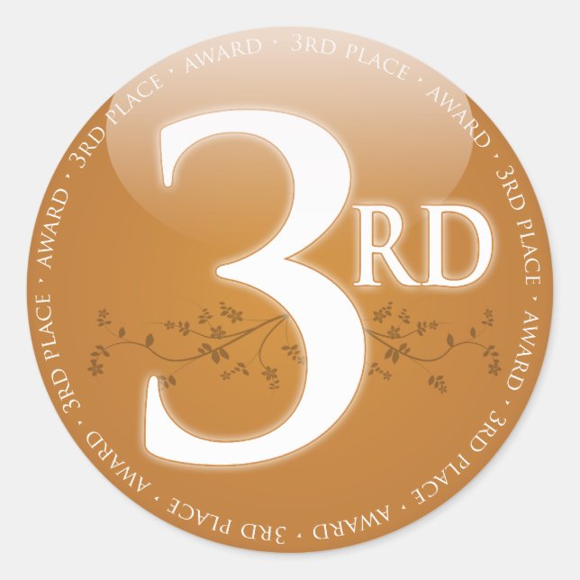Bronze Third Place (3rd) Award Classic Round Sticker (Front)