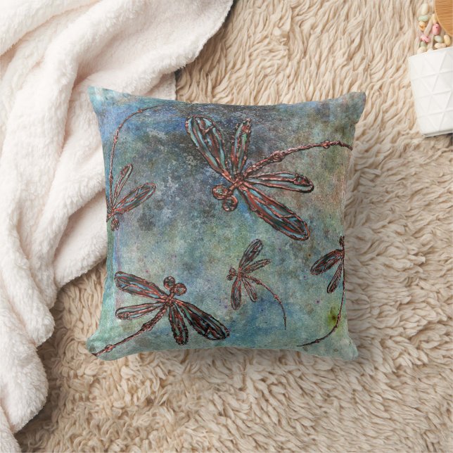Bronze Tipped Dragonflies Magic Sky Throw Pillow (Blanket)