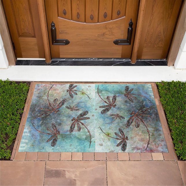 Bronze Tipped Dragonflies Magical Sky Doormat (Outdoor)