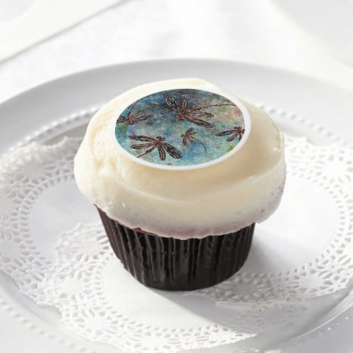 Bronze Tipped Dragonflies Magical Sky Edible Frosting Rounds