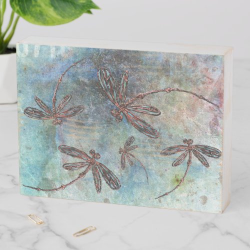 Bronze Tipped Dragonflies Magical Sky Wooden Box Sign