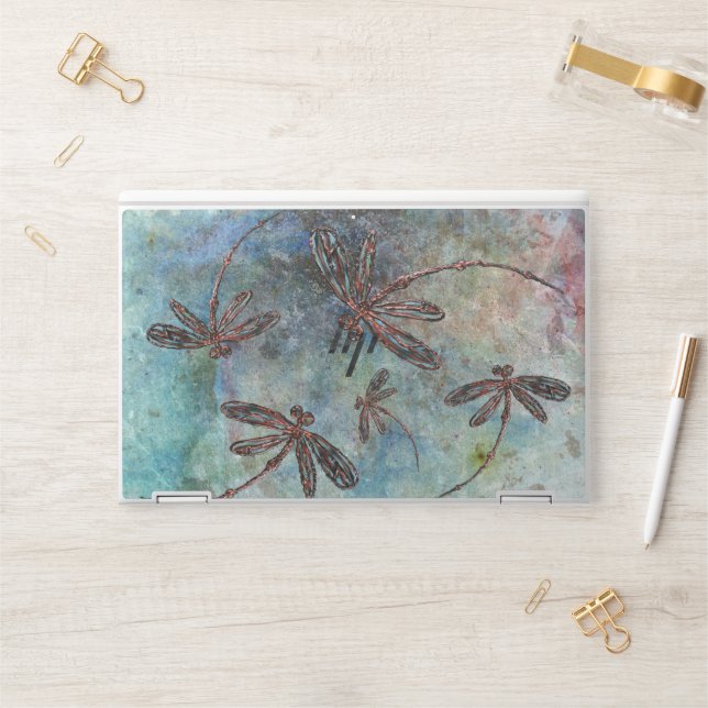 Bronze Tipped Dragonflies on a Magical Sky HP Laptop Skin (Desk)
