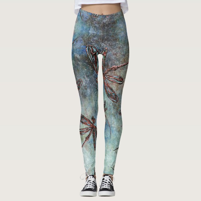 Bronze Tipped Dragonflies on a Magical Sky Leggings (Front)