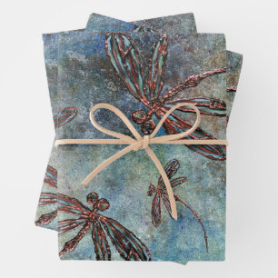 Bronze Tipped Dragonflies on a Magical Sky Wrapping Paper Sheets
