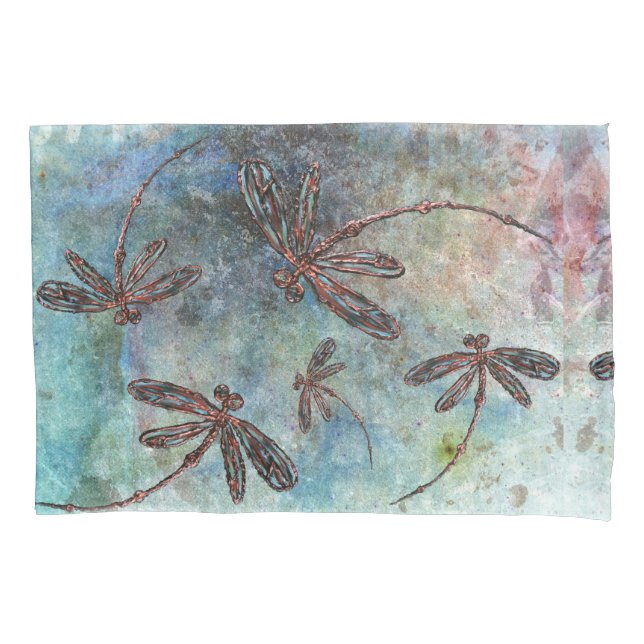Bronze Tipped Dragonflies on a Starry Sky Pillow Case (Front)