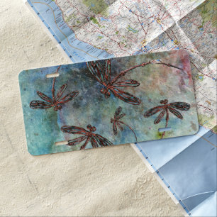 Bronze Tipped Dragonflies Starry Sky License Plate