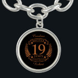 Bronze traditional wedding anniversary 19 years bracelet<br><div class="desc">A design to celebrate 19 years of marriage. This design has a bronze colored laurel design on a black background. Bronze is the traditional gift for this occasion. The text reads bronze 19 years anniversary. A romantic design to celebrate your 19th year of marriage. If you would like any help...</div>