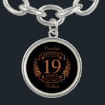 Bronze traditional wedding anniversary 19 years bracelet<br><div class="desc">A design to celebrate 19 years of marriage. This design has a bronze colored laurel design on a black background. Bronze is the traditional gift for this occasion. The text reads bronze 19 years anniversary. A romantic design to celebrate your 19th year of marriage. If you would like any help...</div>