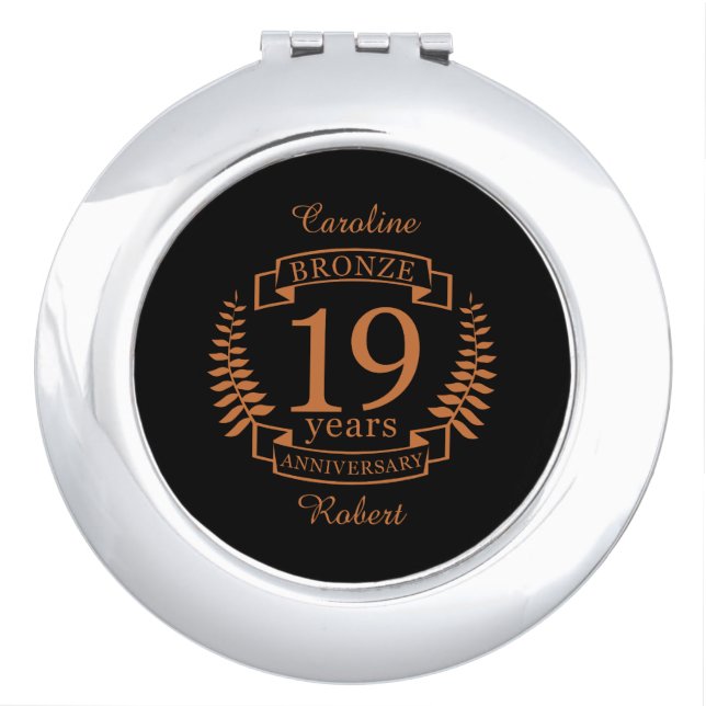 Bronze traditional wedding anniversary 19 years compact mirror (Front)