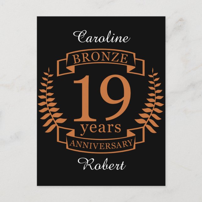 Bronze traditional wedding anniversary 19 years postcard (Front)