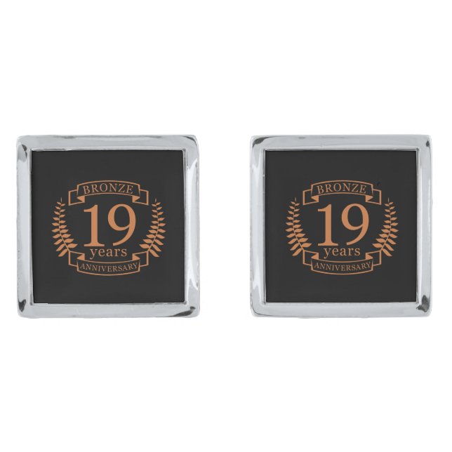 Bronze traditional wedding anniversary 19 years silver cufflinks (Front)