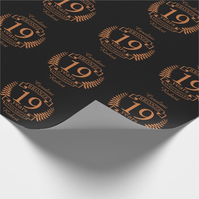 Bronze traditional wedding anniversary 19 years wrapping paper (Corner)