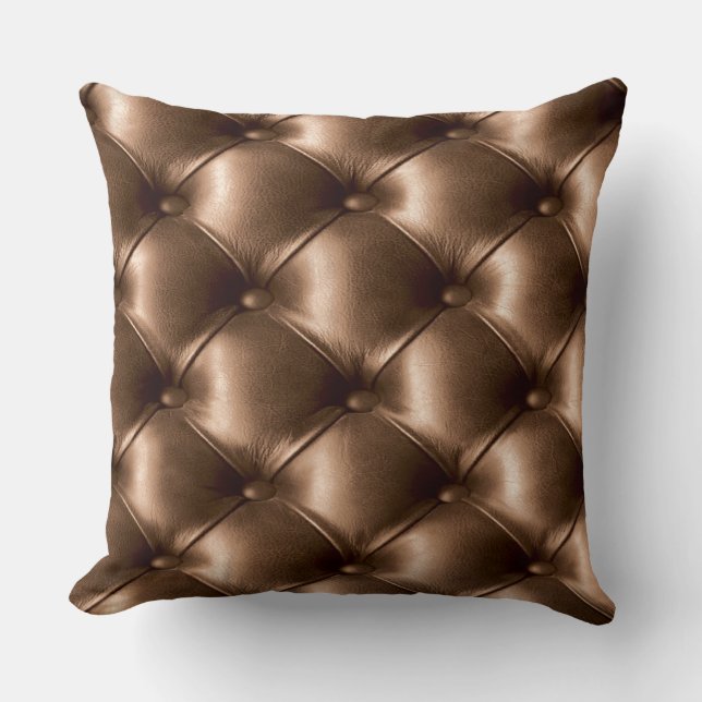 Bronze Tufted Leather Look Print Pillow (Front)