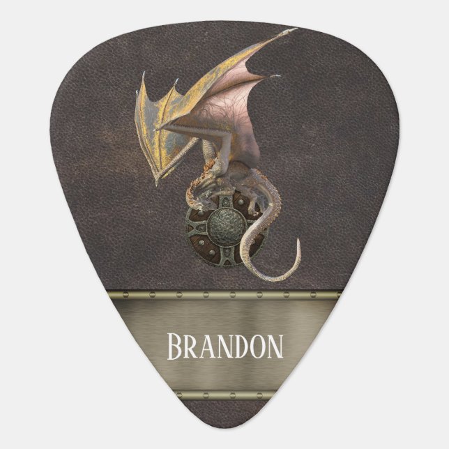 Bronze Viking Shield Dragon Fantasy Guitar Pick (Front)