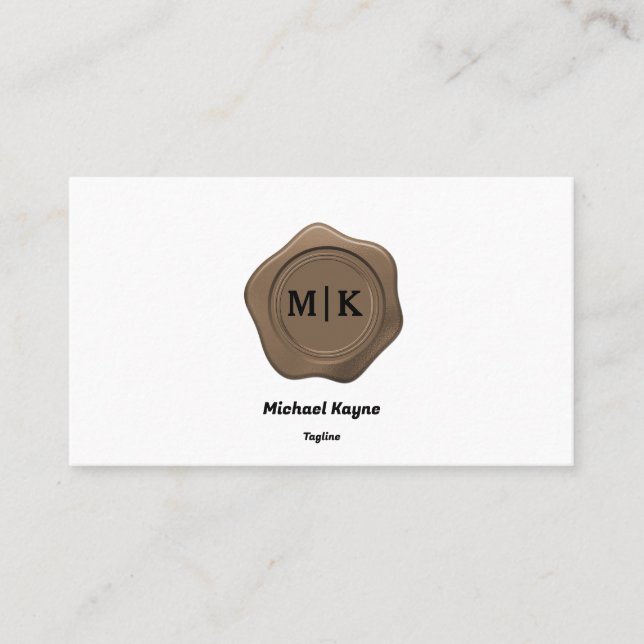 Bronze Wax Seal on Black & White Business Card (Front)