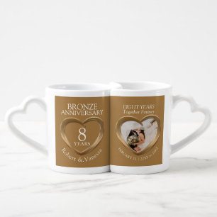 Bronze wedding anniversary custom photo 8th coffee mug set