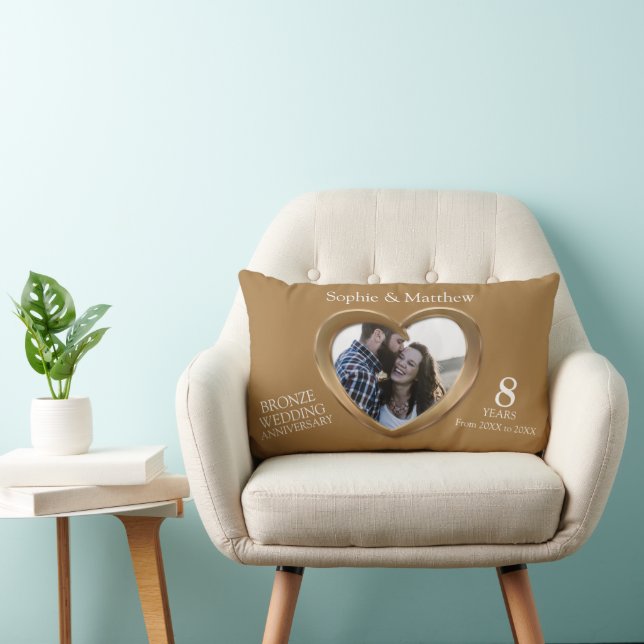Bronze wedding anniversary photo hearts lumbar pillow (Chair)