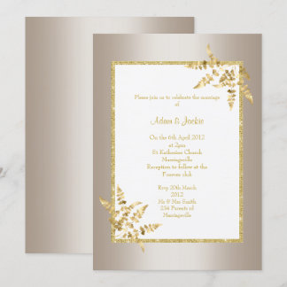 BRONZE WHITE GOLD LEAF ELEGANT CLASSY WEDDING INVITATION