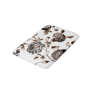 Bronze & White Vintage Botanical Floral Toile No.2 Bathroom Mat