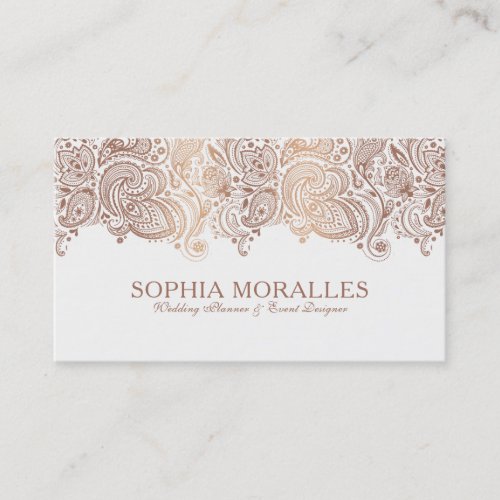 Bronze  White Vintage Paisley Lace Business Card