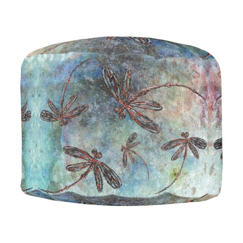Bronze Winged Dragonflies on a Starry Sky Pouf