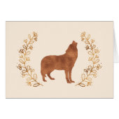 Bronze Wolf and Leaf Wreath Note Card (Front Horizontal)