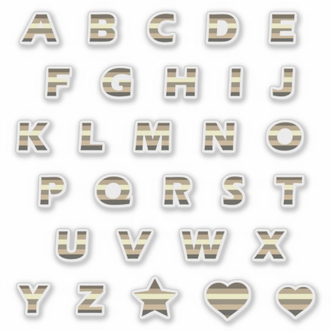 Bronze Yellow Beige Stripes Letters Monogram Sticker (Front)