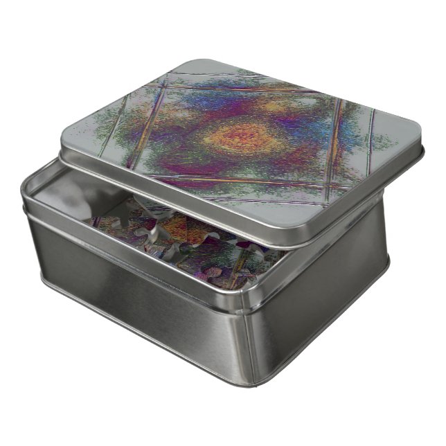 "Bronzed Tile" (Acrylic) Puzzle w/matching tin (Lid Open)