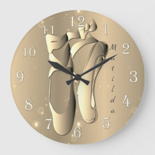 Bronzy Ballet Toe Shoes w/Name Large Clock