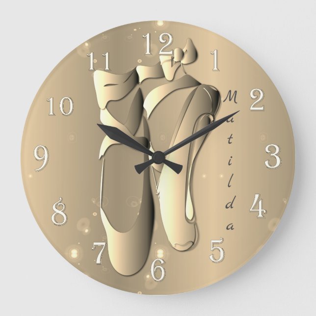 Bronzy Ballet Toe Shoes w/Name Large Clock (Front)