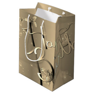 Bronzy "Happy Birthday" 3D Butterflies Medium Gift Bag