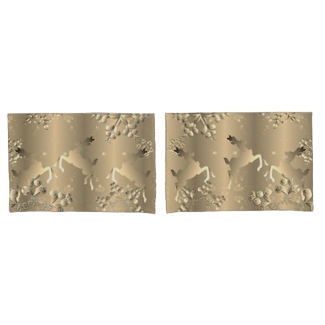Bronzy Reindeer and Snowflakes Pillow Case (Front-Set)