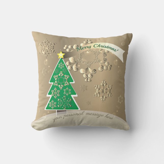Bronzy Snowy Christmas "Merry Christmas!" Throw Pillow (Front)