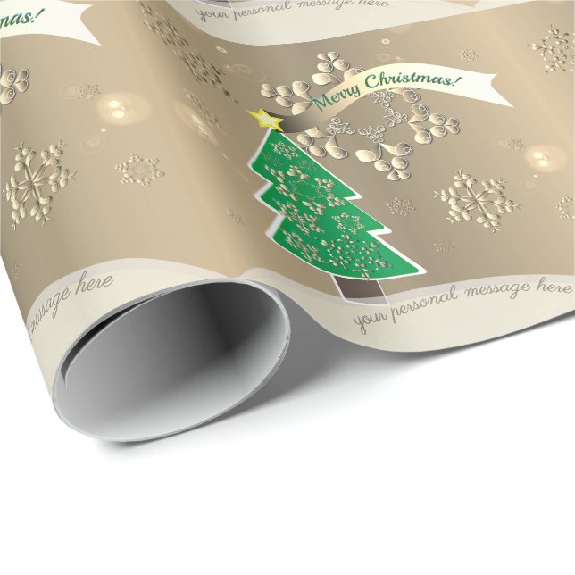Bronzy Snowy Christmas "Merry Christmas!" Wrapping Paper (Roll Corner)