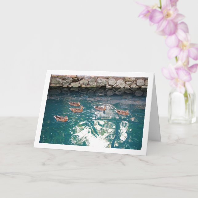 Brood of Ducks in Majestic Blue Water Card (Orchid)