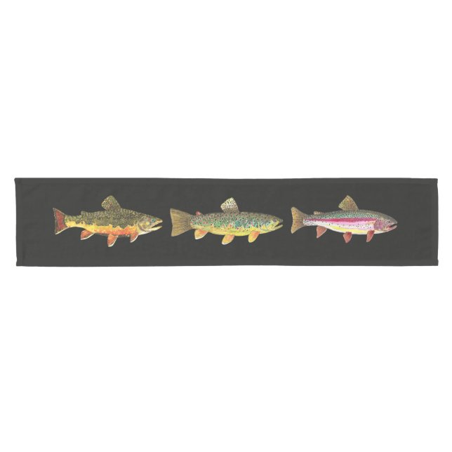 Brook, Brown and Rainbow Trout Short Table Runner (Horizontal)