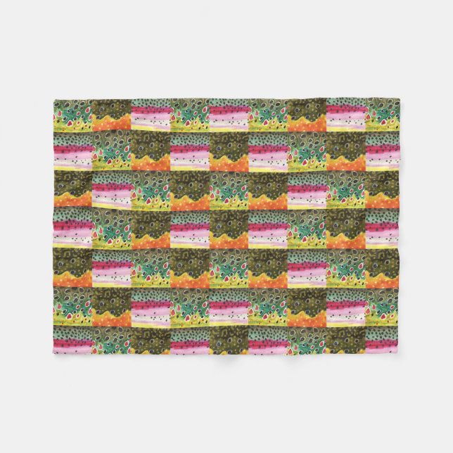 Brook, Rainbow, Brown Trout Fisherman's Fleece Blanket (Front (Horizontal))