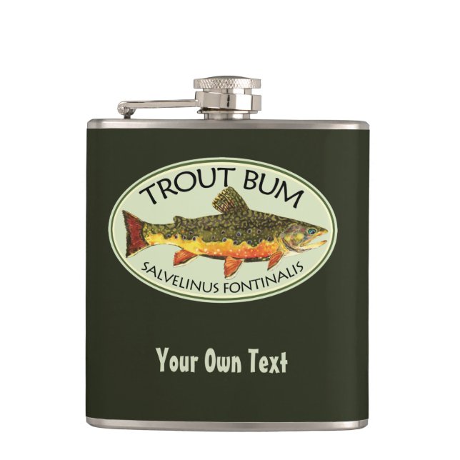 Brook Trout Bum Humorous Fly Fishing Flask (Front)