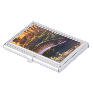 Brook Trout Fish Fisherman, Vintage Sports Fishing Business Card Holder