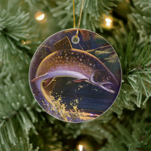 Brook Trout Fish Fisherman, Vintage Sports Fishing Ceramic Ornament