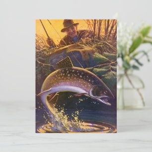Brook Trout Fish Fisherman, Vintage Sports Fishing Invitation