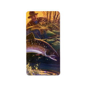 Brook Trout Fish Fisherman, Vintage Sports Fishing Label