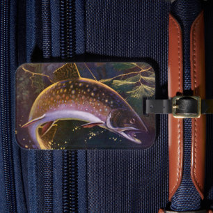 Brook Trout Fish Fisherman, Vintage Sports Fishing Luggage Tag