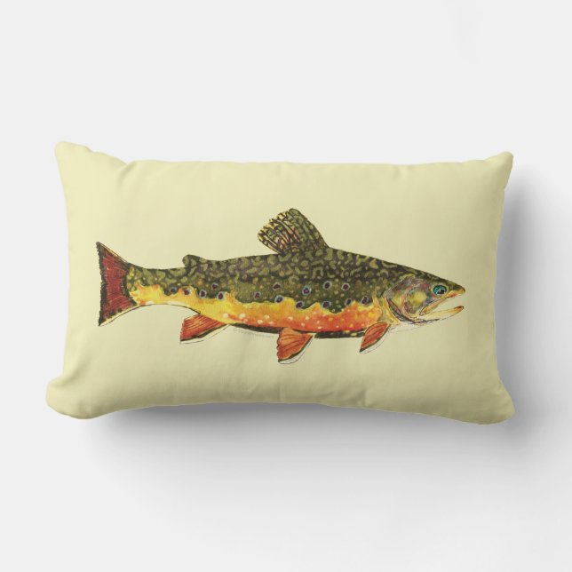 Brook Trout Fish Painting Lumbar Pillow (Front)