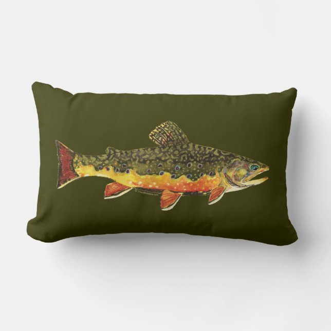 Brook Trout Fish Painting Lumbar Pillow (Front)
