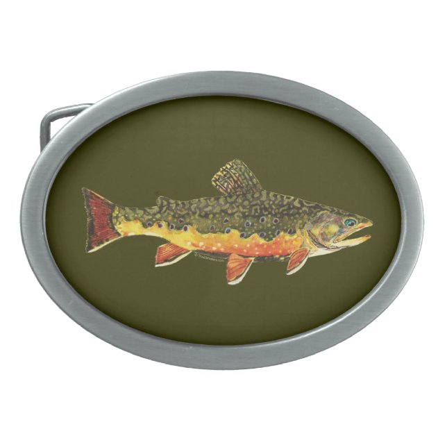 Brook Trout Fish Painting Oval Belt Buckle (Front)
