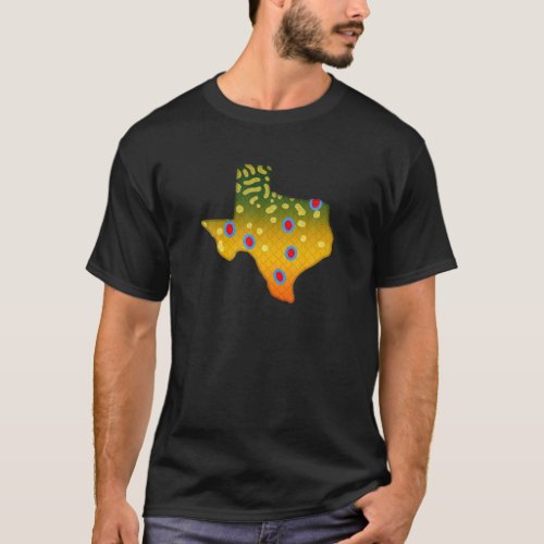 Brook Trout Fish Texas State Map Fly Fishing Gifts T_Shirt
