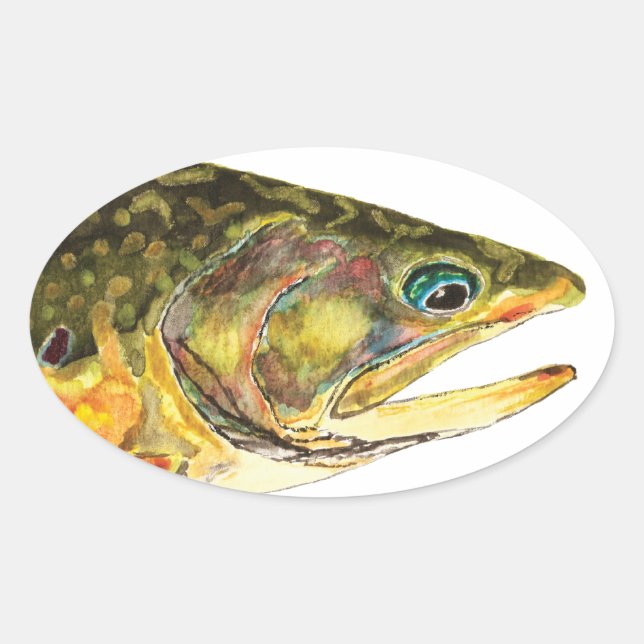 Brook Trout Fisherman Oval Sticker (Front)