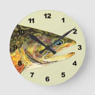 Brook Trout Fisherman Round Clock